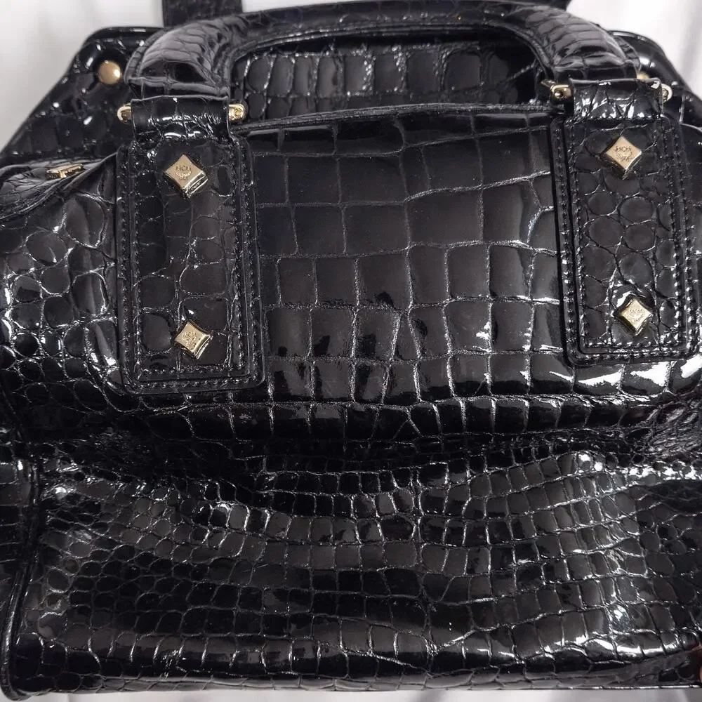 MCM Harlequin Satchel Bag Black Leather Y2K Maximalist Collector